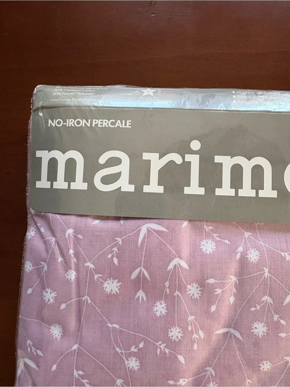 Vintage Marimekko sheet twin flat 1986 80s pink floral percale cotton blend NEW